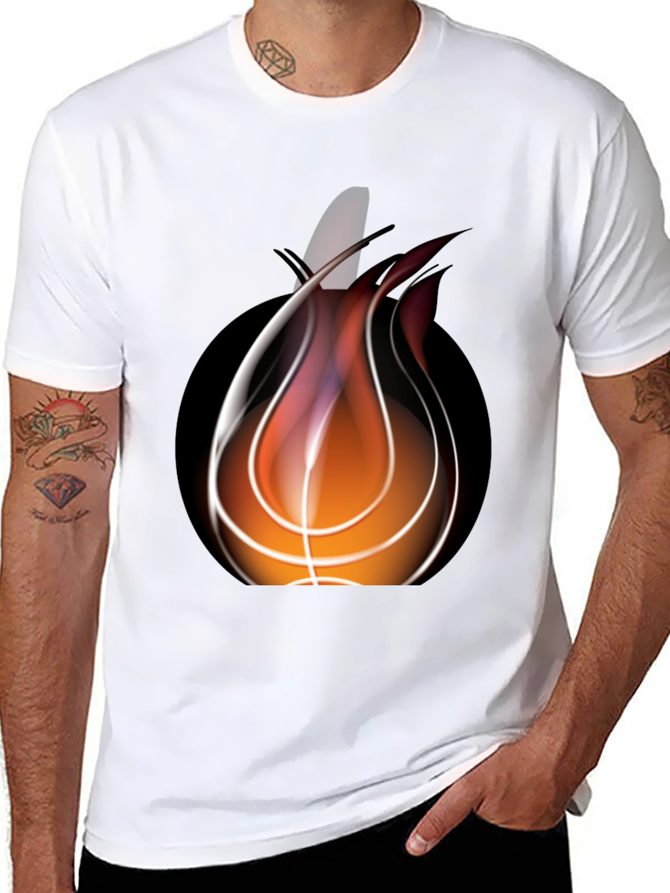 Flaming Basketball Graphic Black Tee