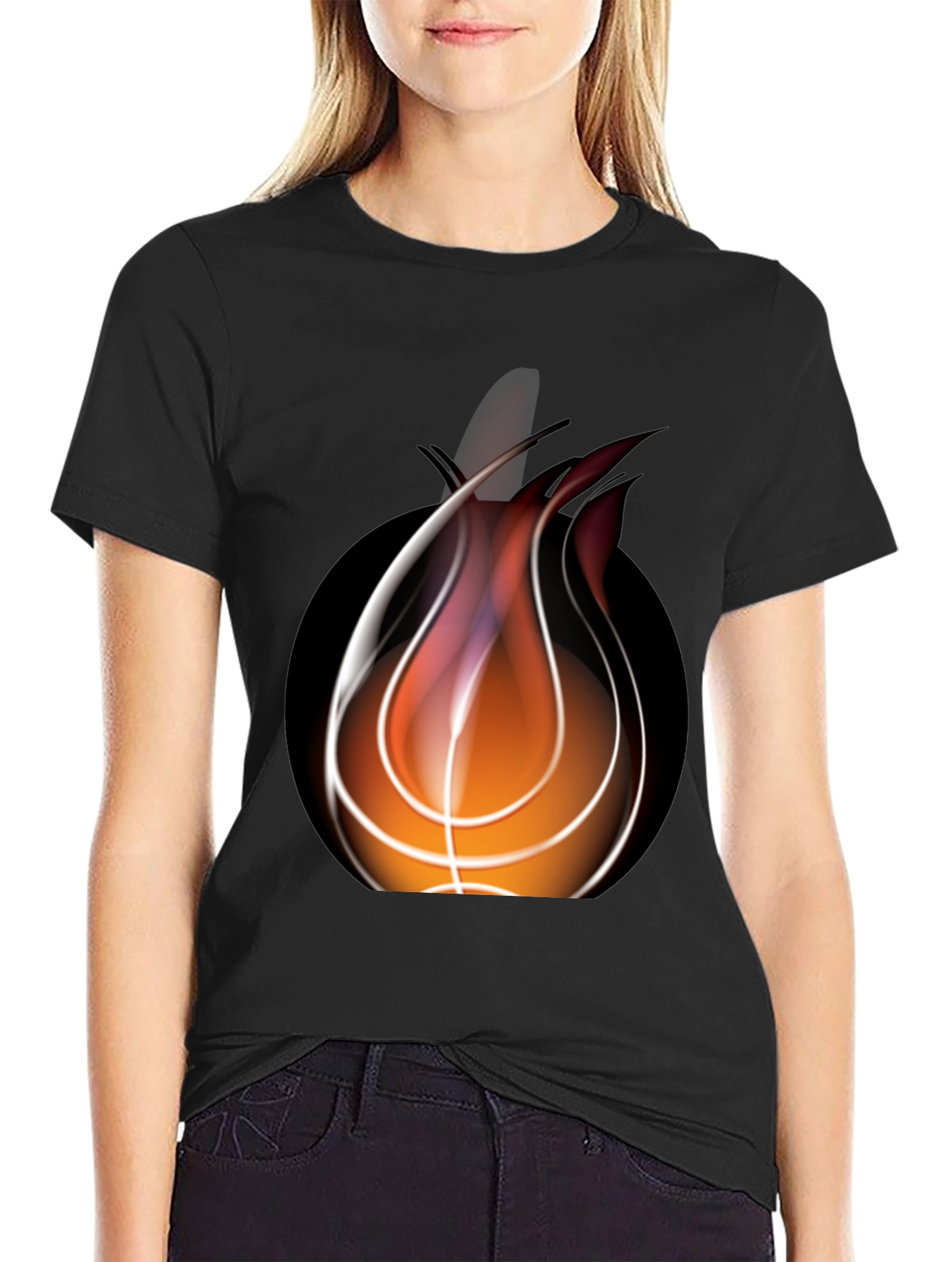 Flaming Basketball Graphic Black Tee