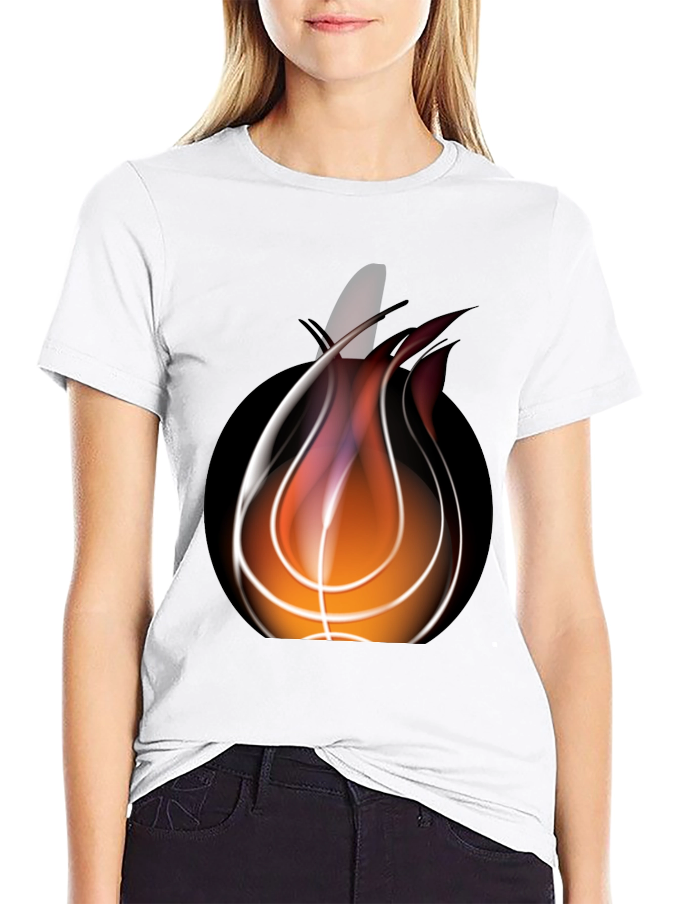 Flaming Basketball Graphic Black Tee
