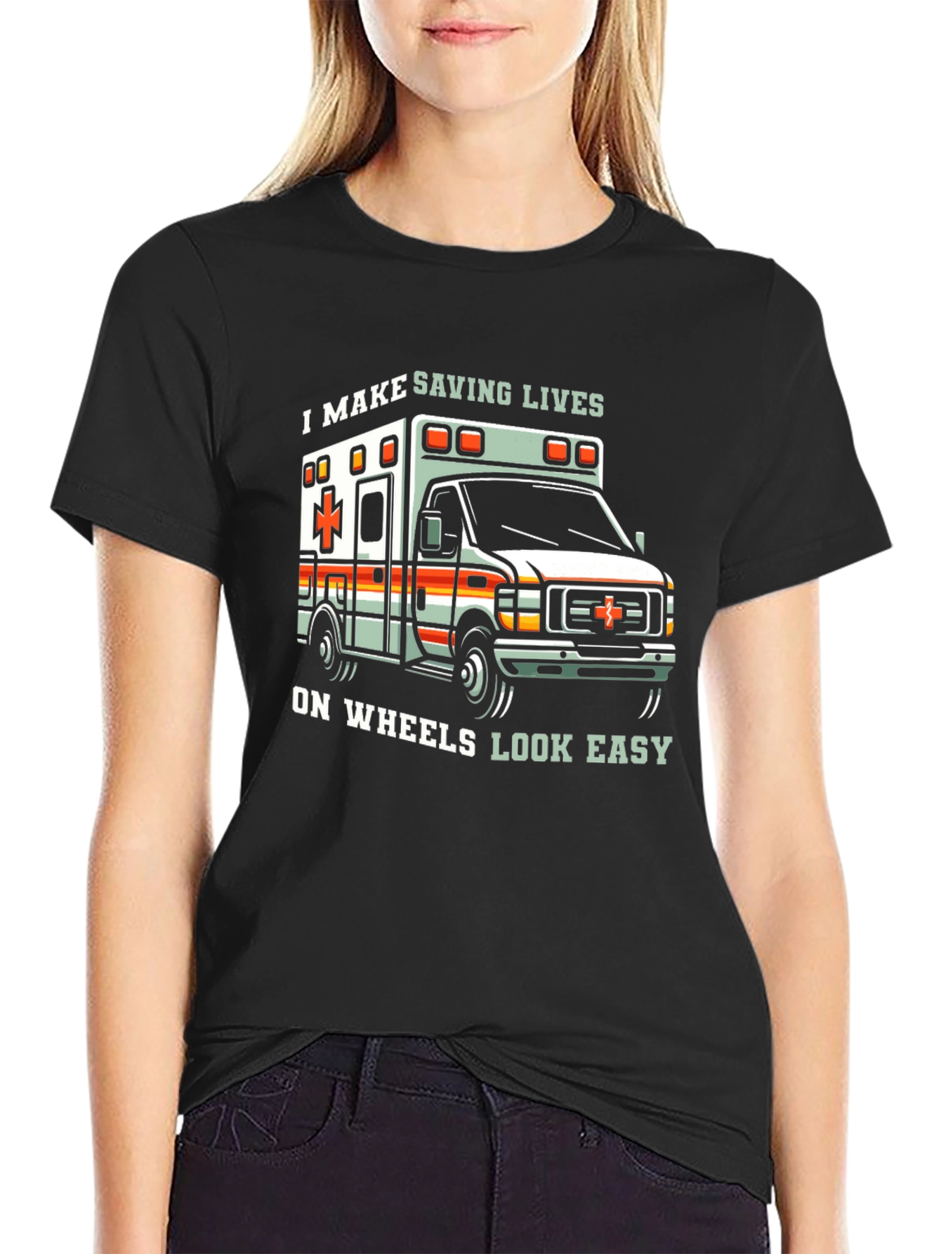 Saving Lives Ambulance Graphic Tee - Black