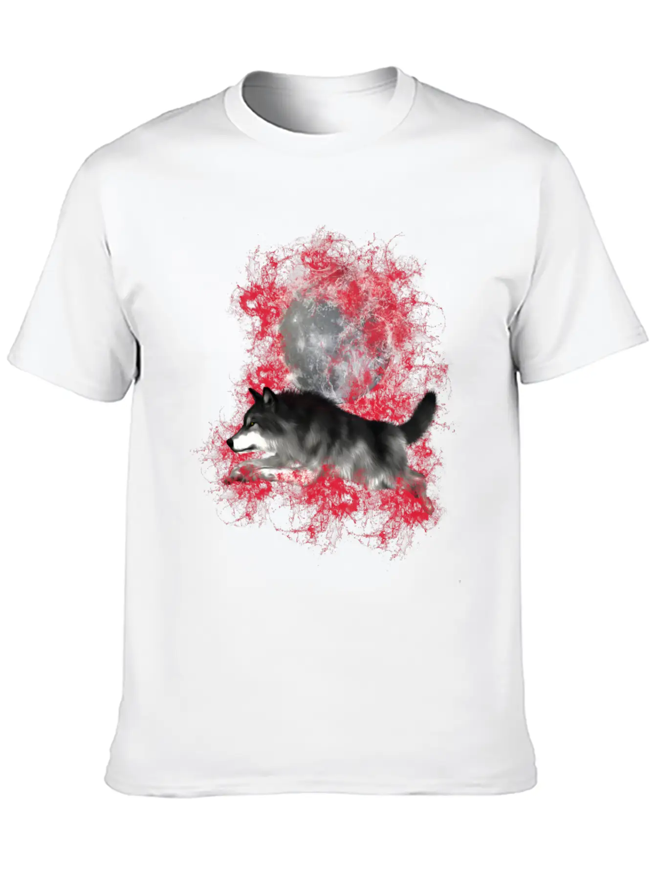 Grey Wolf In Red Splashes Unisex Casual T-Shirt – Clean Design For Daily Comfort
