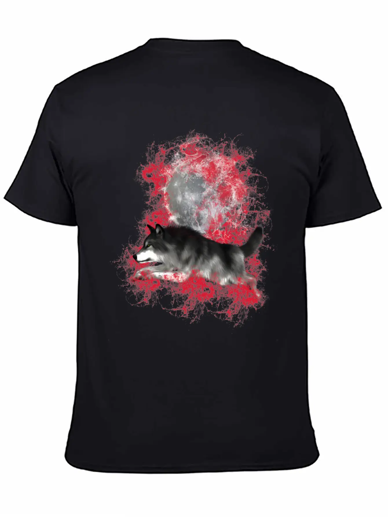 Grey Wolf In Red Splashes Unisex Casual T-Shirt – Clean Design For Daily Comfort