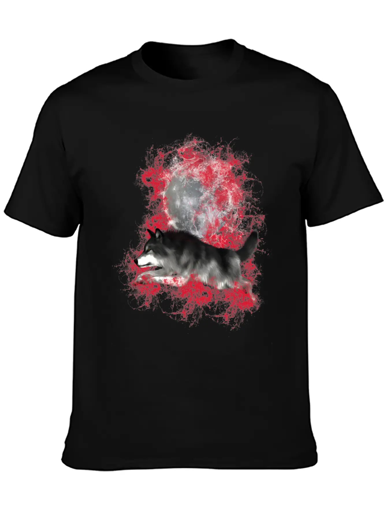 Grey Wolf In Red Splashes Unisex Casual T-Shirt – Clean Design For Daily Comfort