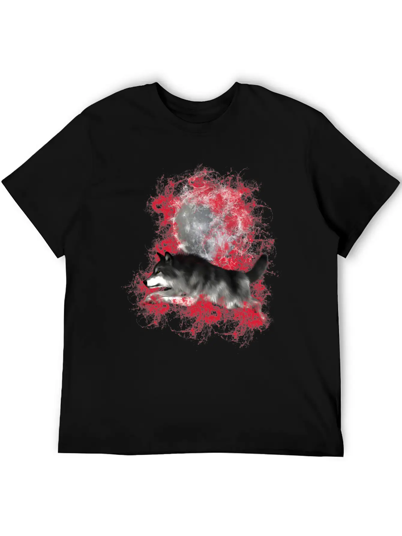 Grey Wolf In Red Splashes Unisex Casual T-Shirt – Clean Design For Daily Comfort