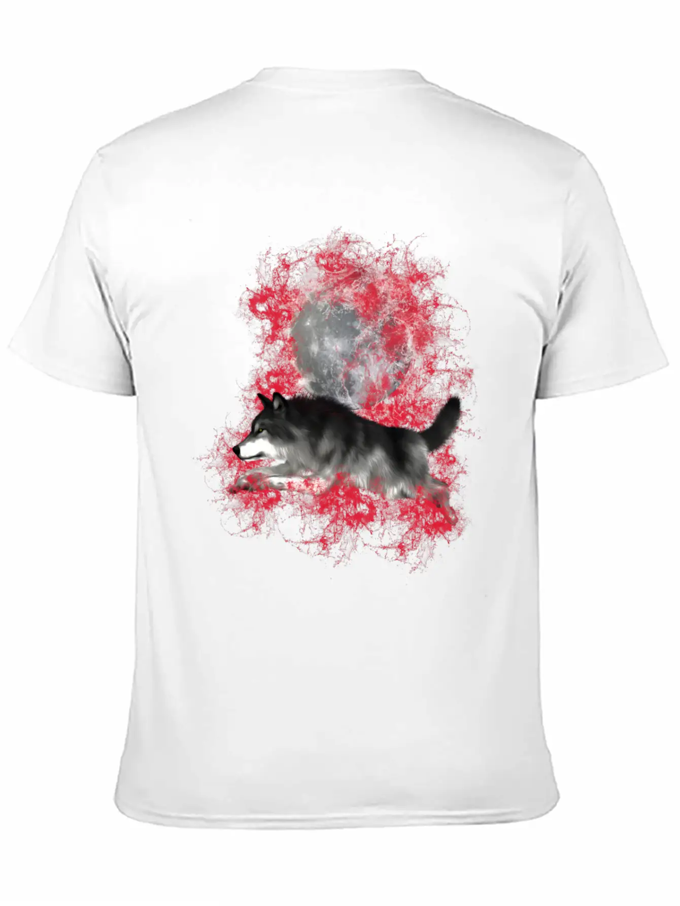 Grey Wolf In Red Splashes Unisex Casual T-Shirt – Clean Design For Daily Comfort