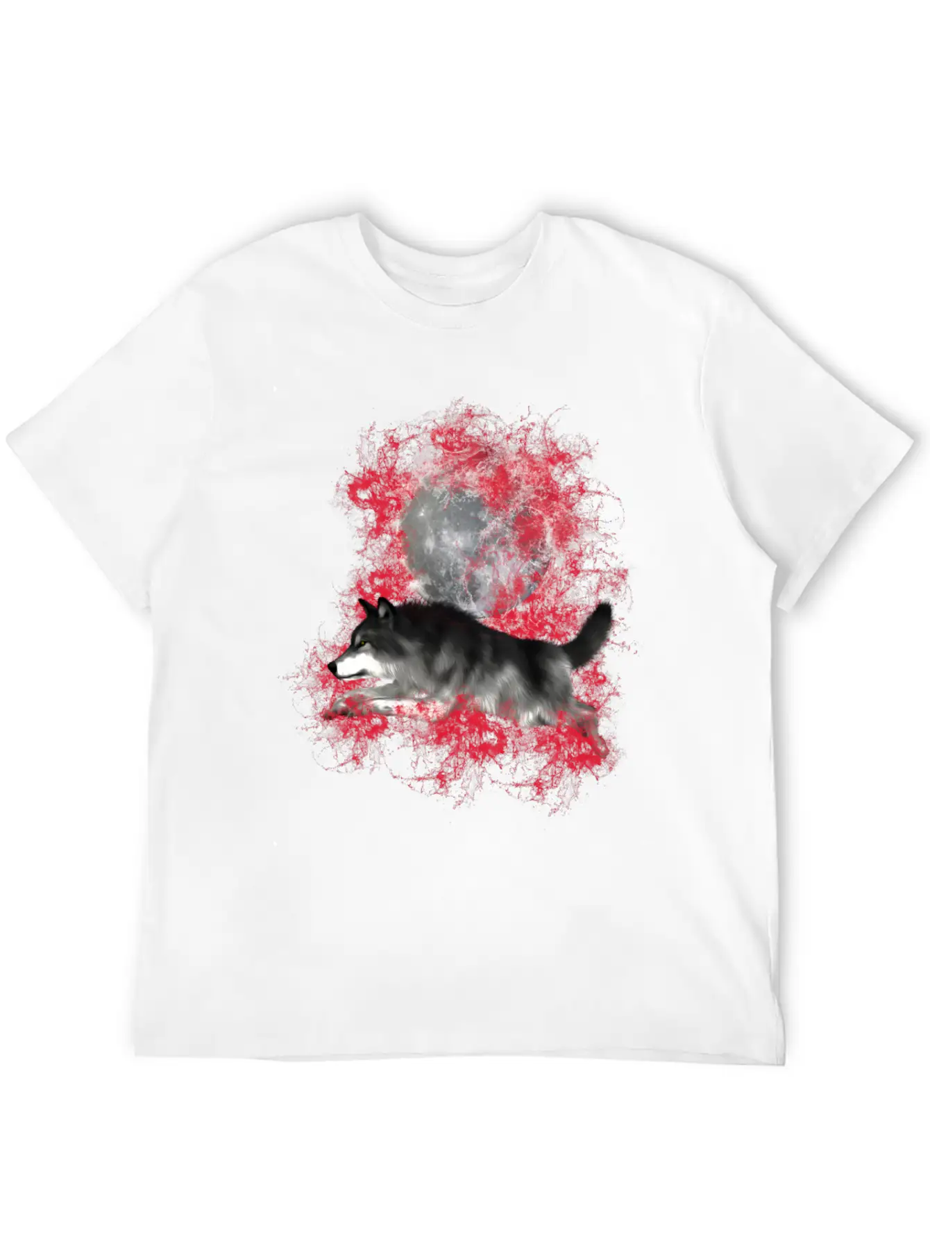 Grey Wolf In Red Splashes Unisex Casual T-Shirt – Clean Design For Daily Comfort