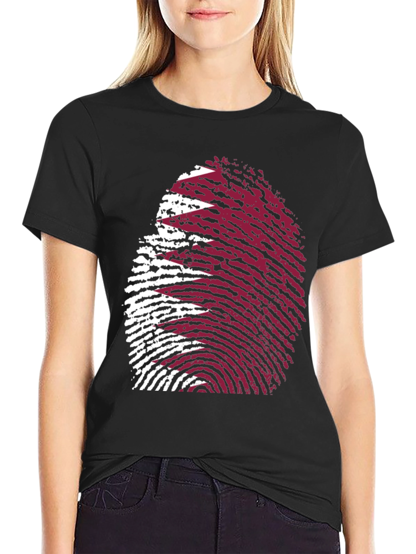 Qatar Flag Fingerprint T-Shirt - Black