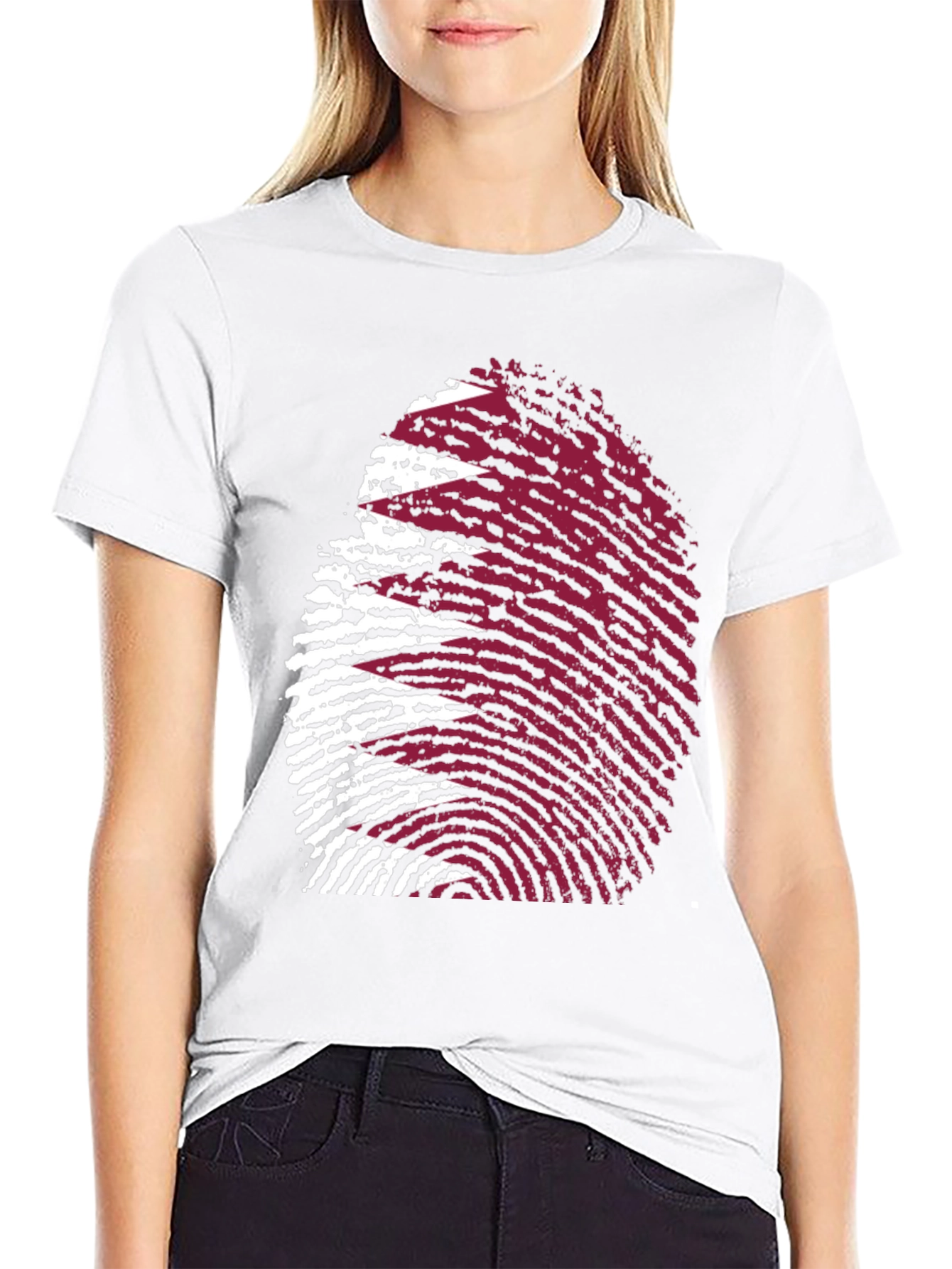 Qatar Flag Fingerprint T-Shirt - Black