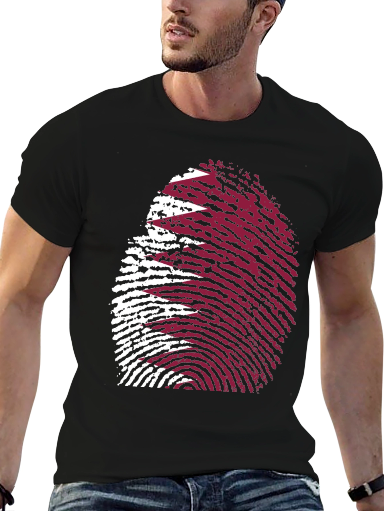 Qatar Flag Fingerprint T-Shirt - Black