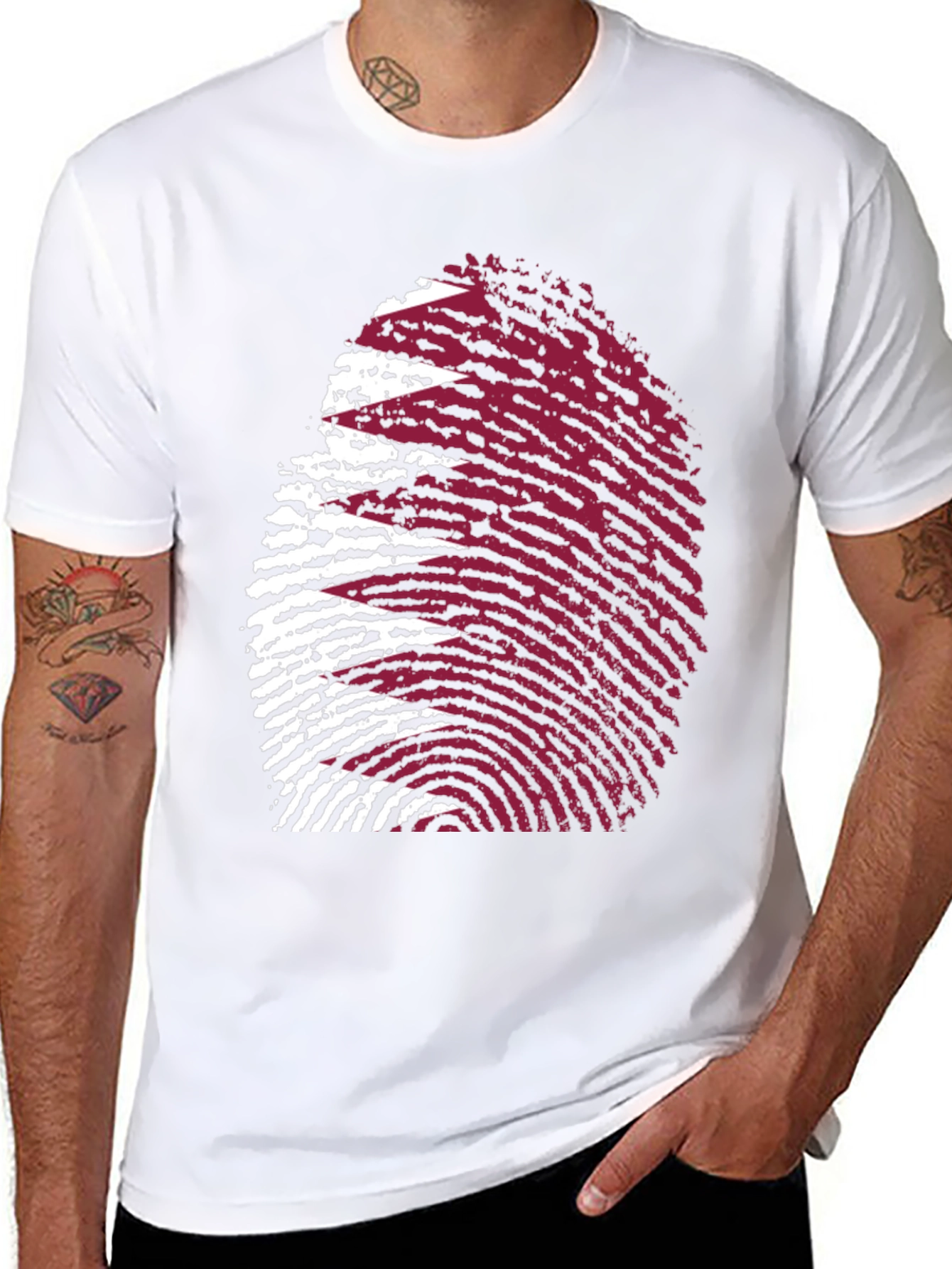 Qatar Flag Fingerprint T-Shirt - Black