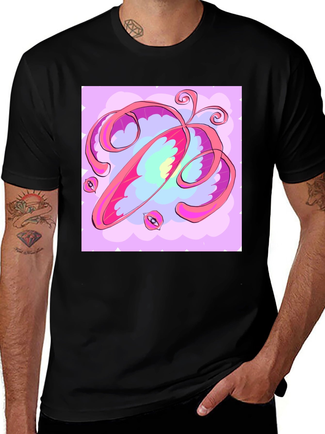 Abstract Art Graphic Tee - Soft Black Cotton Shirt