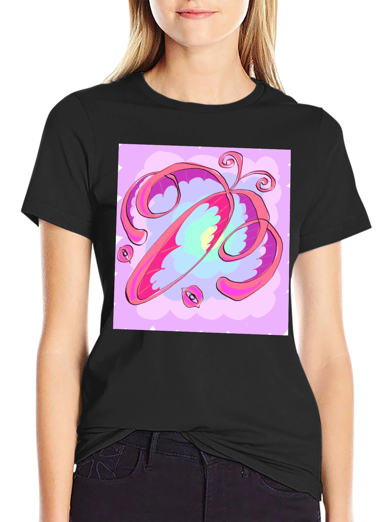 Abstract Art Graphic Tee - Soft Black Cotton Shirt