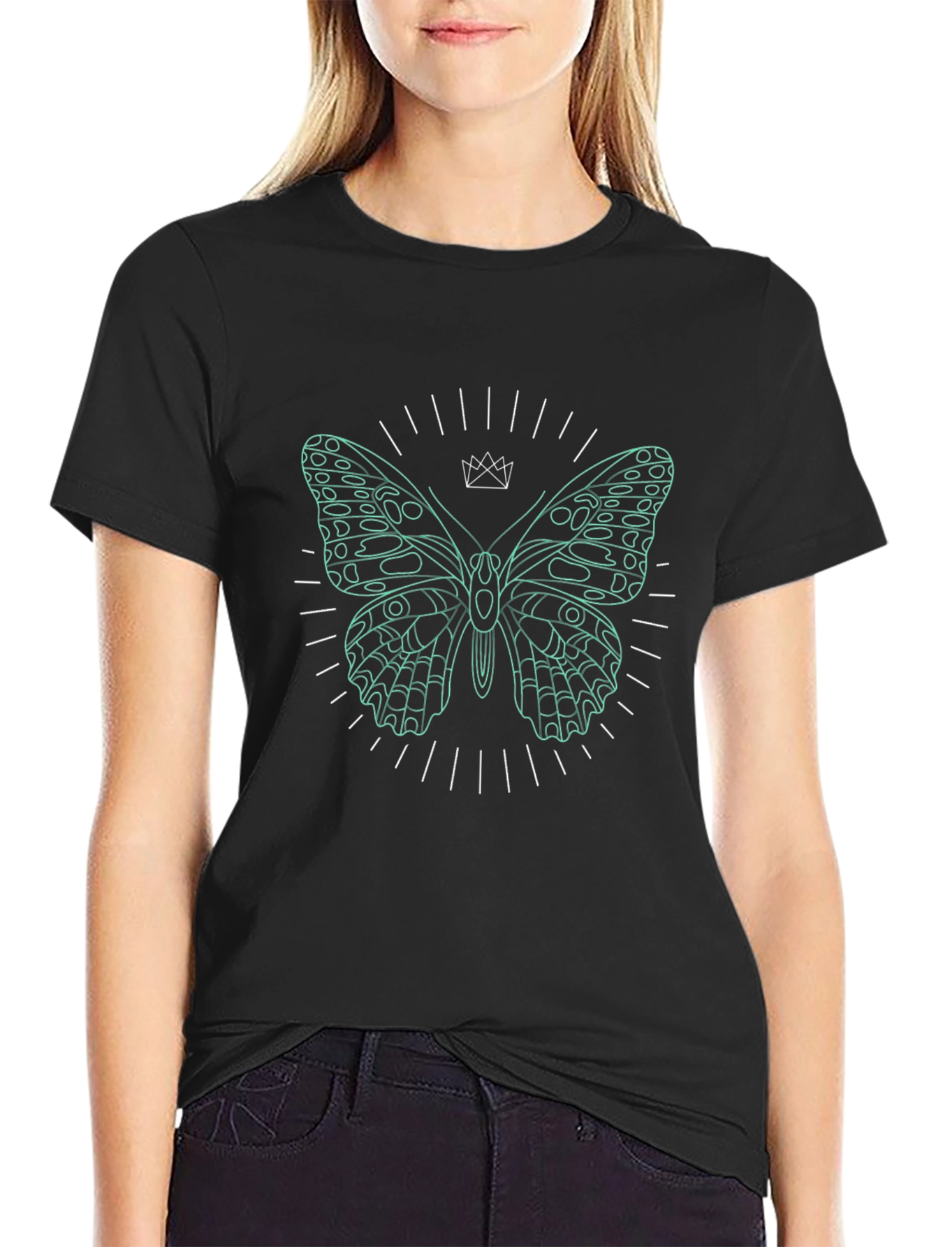 Butterfly Crown Graphic Tee - Modern Black T-Shirt