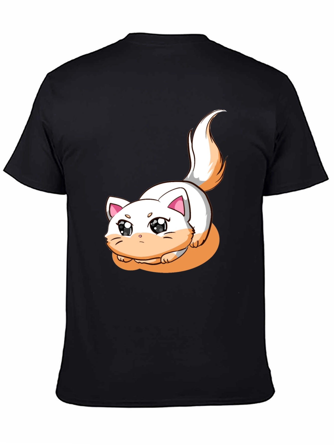 Cute Cartoon Cat Graphic T-Shirt - Black