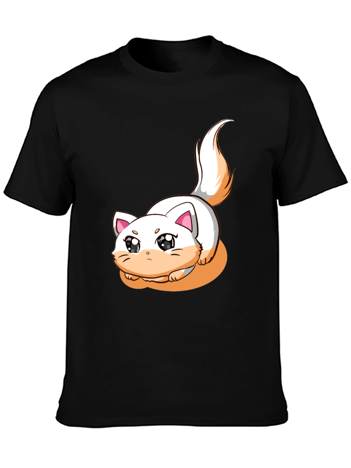 Cute Cartoon Cat Graphic T-Shirt - Black