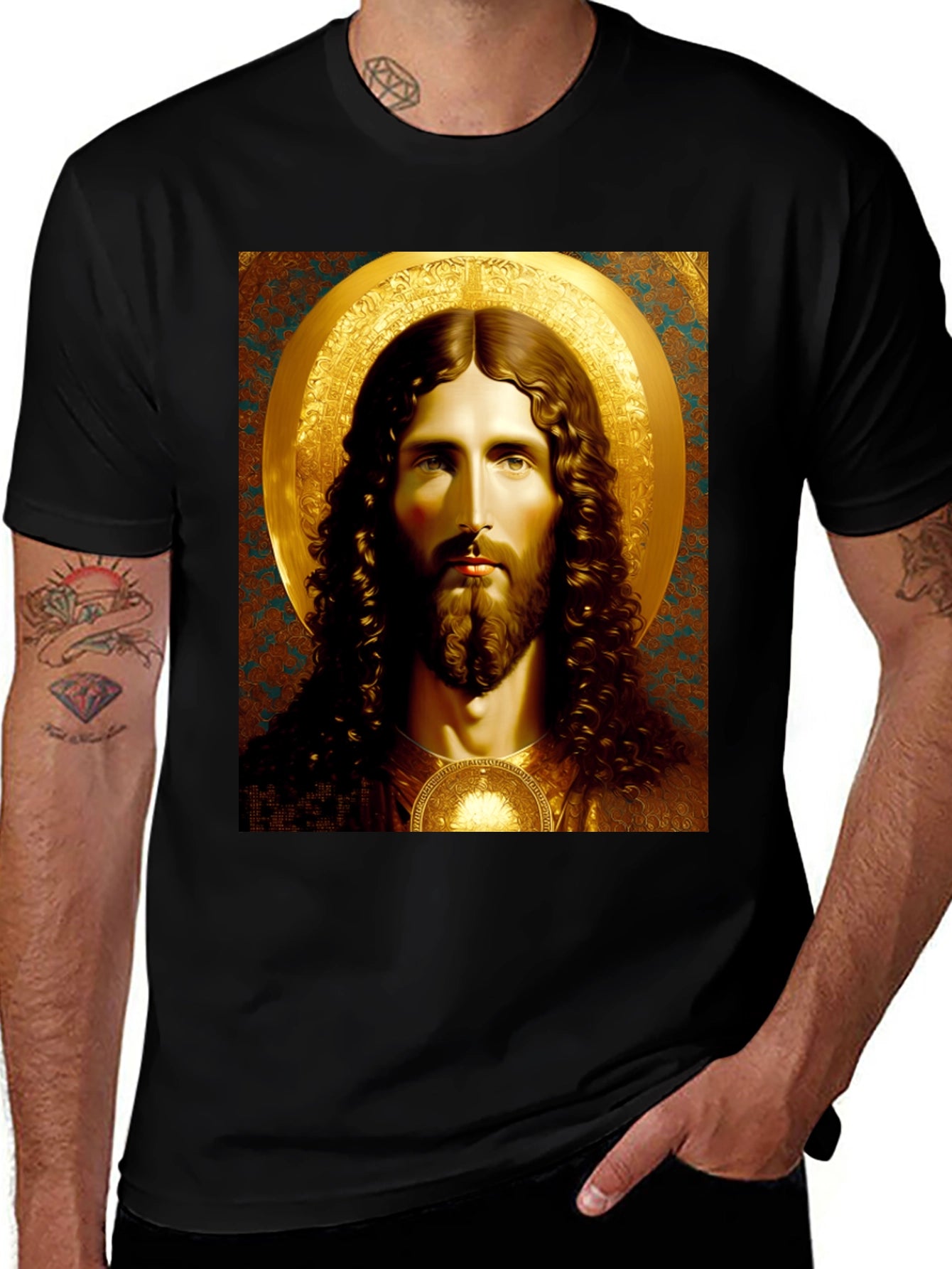 Jesus Portrait Graphic Tee - Black