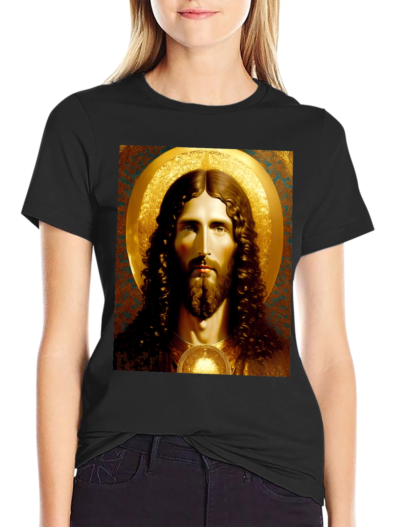 Jesus Portrait Graphic Tee - Black
