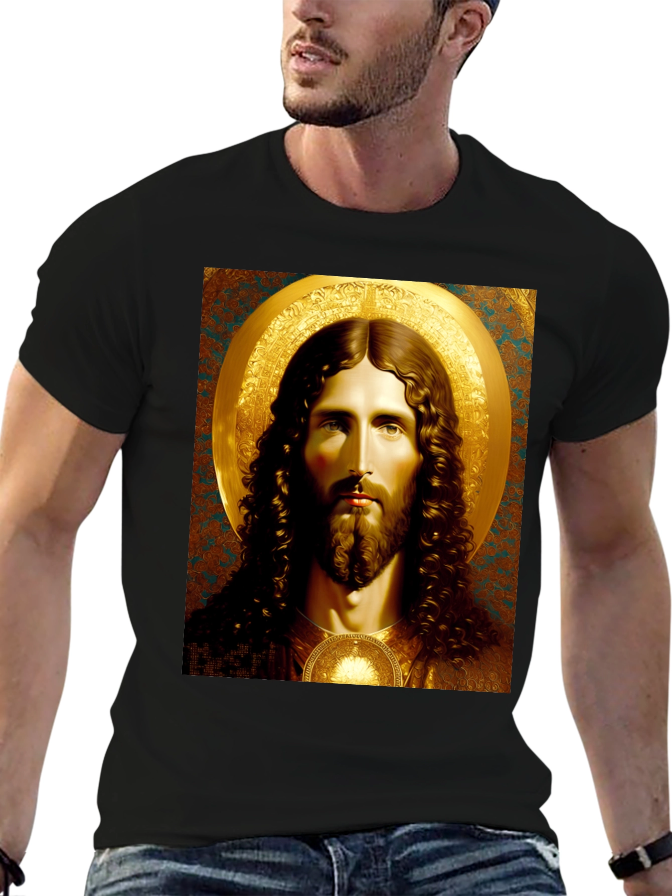 Jesus Portrait Graphic Tee - Black
