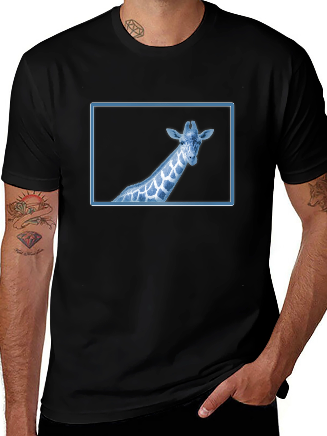 Giraffe Graphic Tee - Cool Blue Wildlife Design