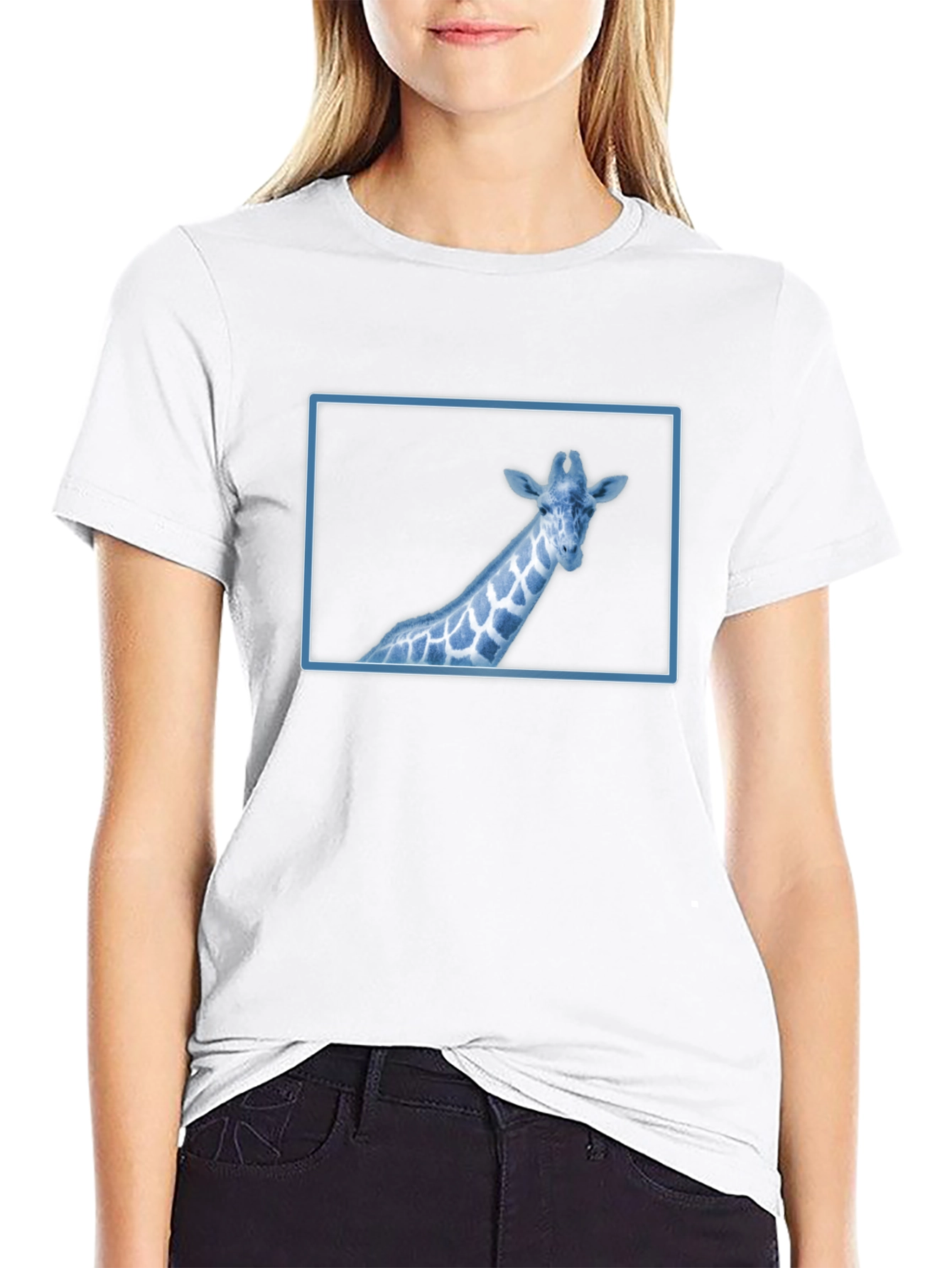 Giraffe Graphic Tee - Cool Blue Wildlife Design
