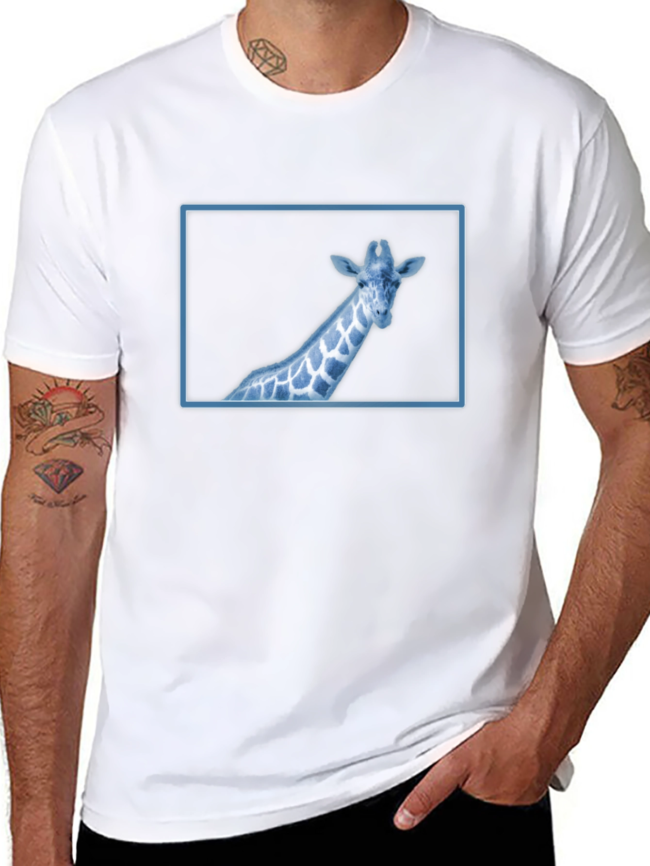 Giraffe Graphic Tee - Cool Blue Wildlife Design