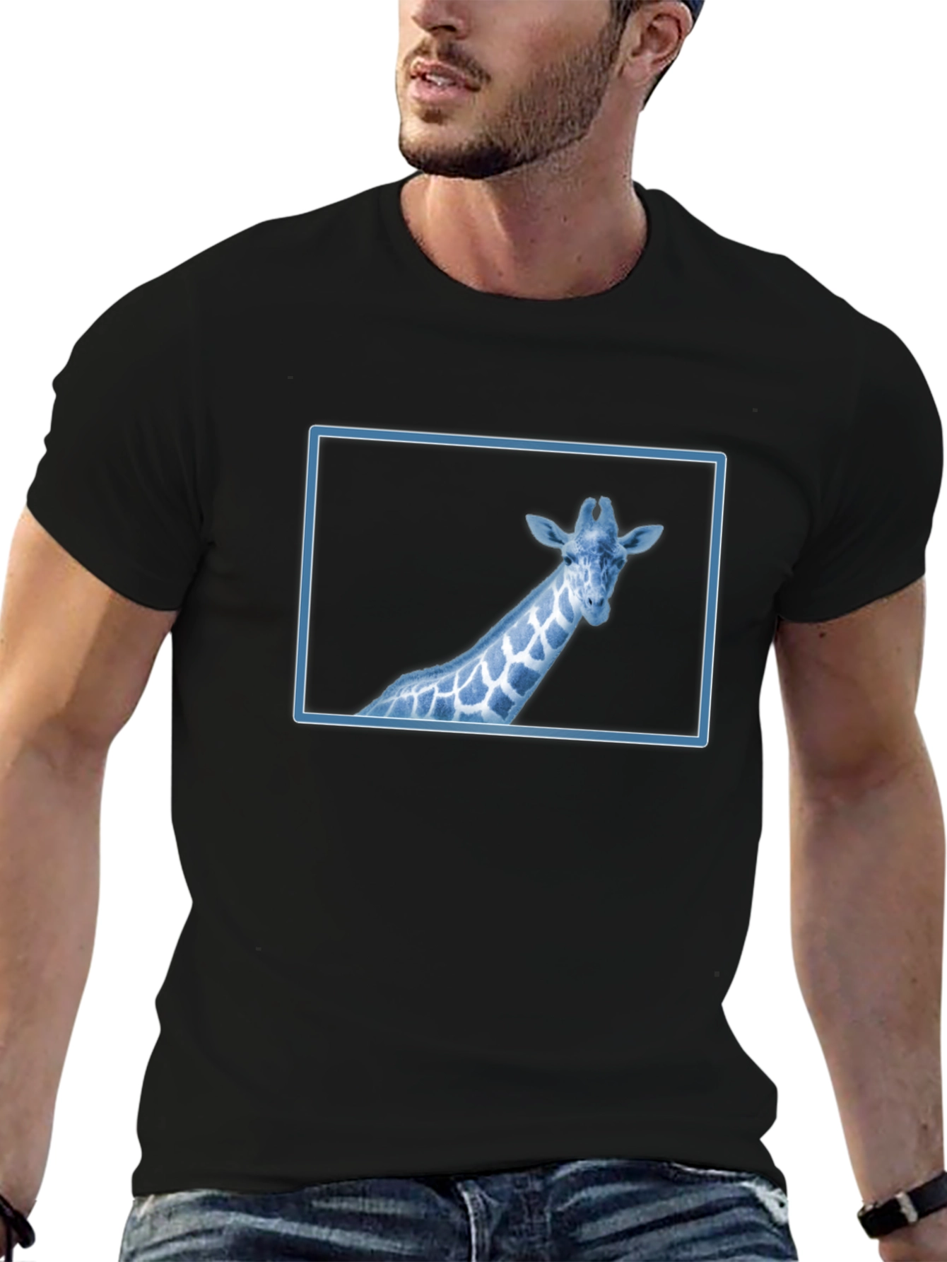 Giraffe Graphic Tee - Cool Blue Wildlife Design