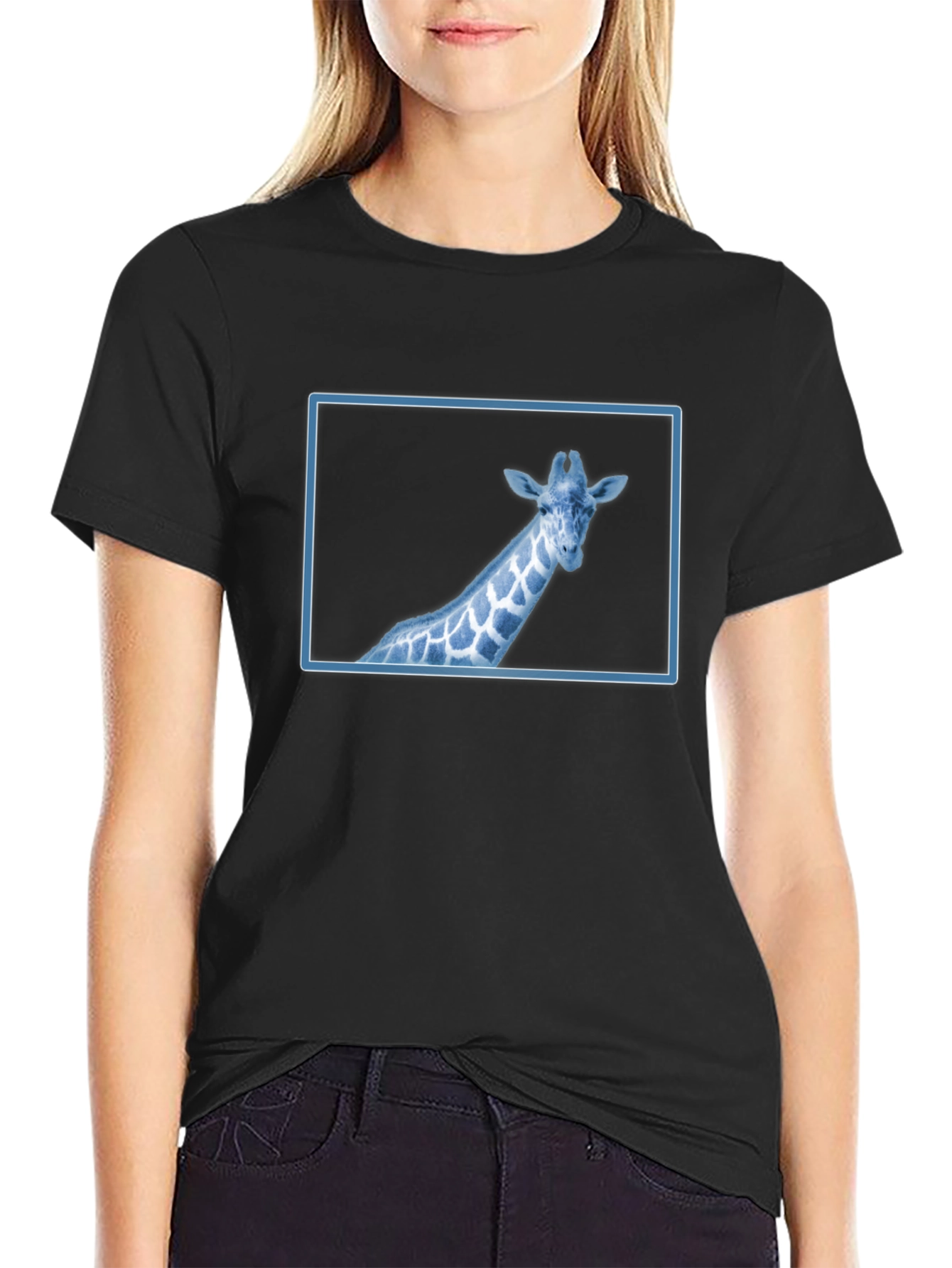 Giraffe Graphic Tee - Cool Blue Wildlife Design