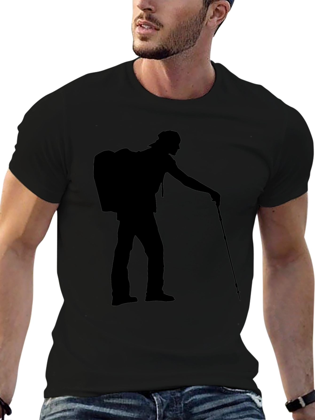 Hiking Silhouette Graphic Tee - Black Casual Shirt