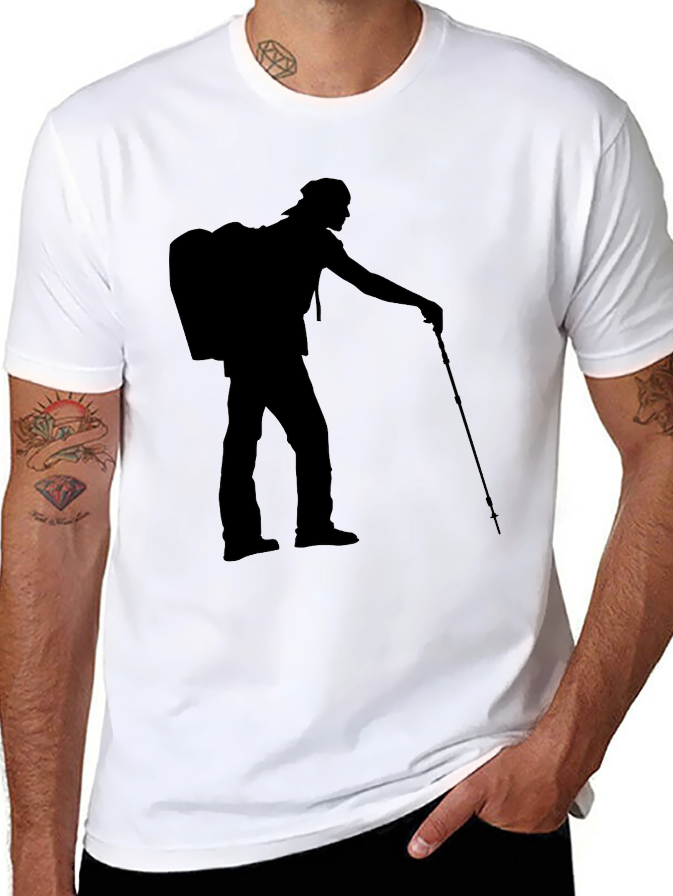 Hiking Silhouette Graphic Tee - Black Casual Shirt