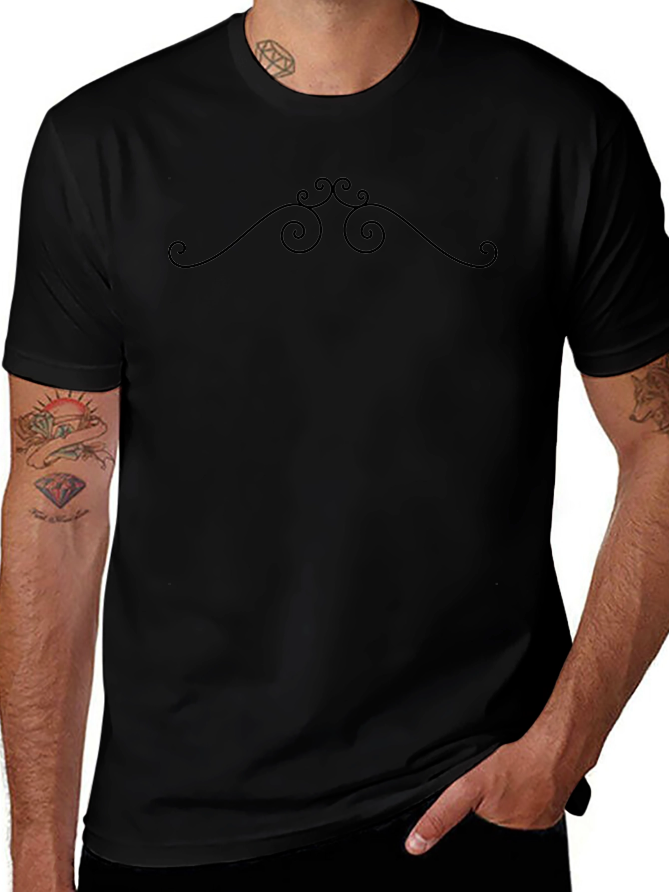 Elegant Swirl Graphic Black T-Shirt