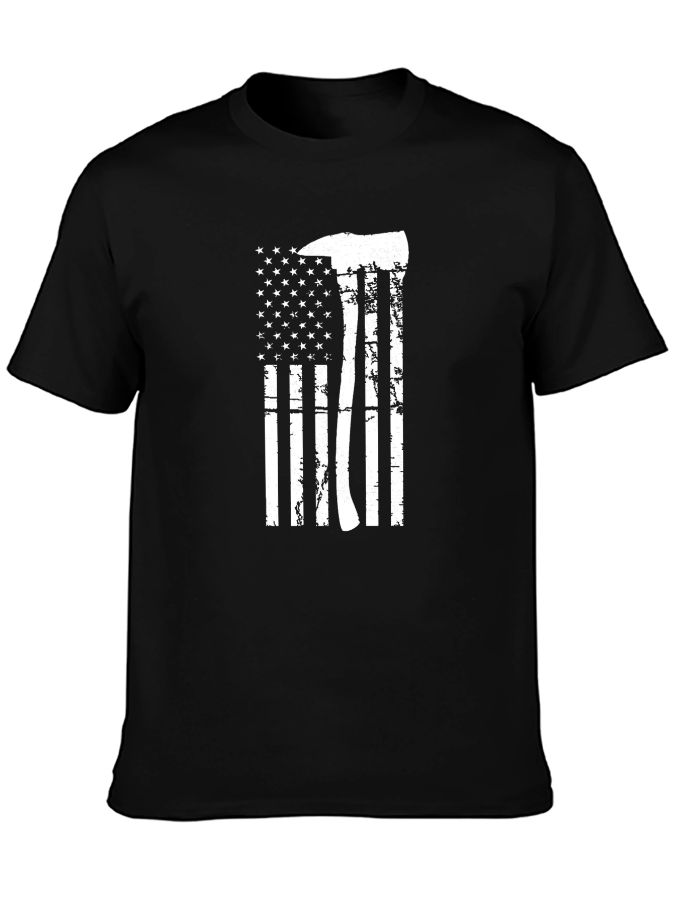 Firefighter Axe USA Flag Graphic Black T-Shirt