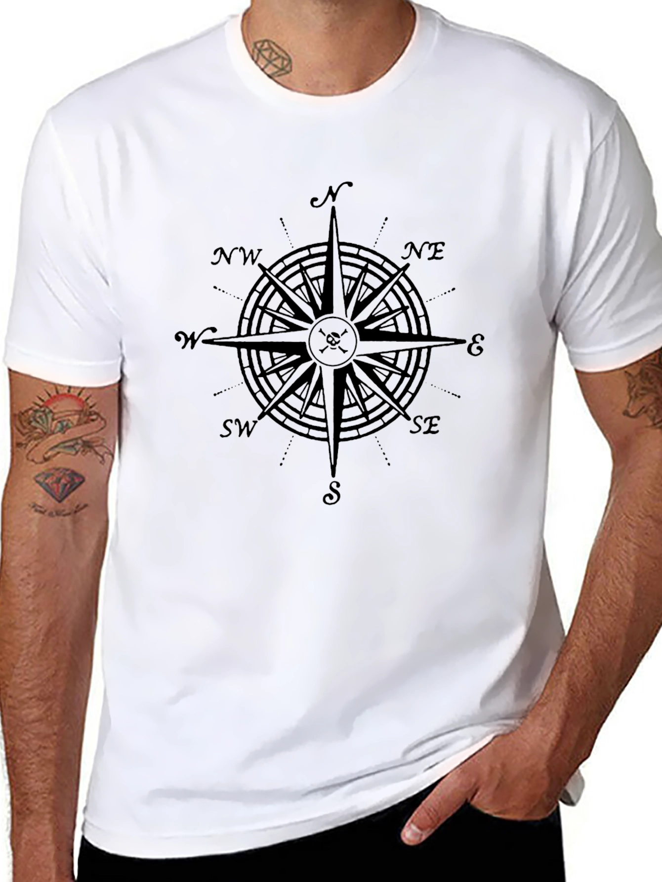 Compass Rose Graphic Mens Black T-Shirt