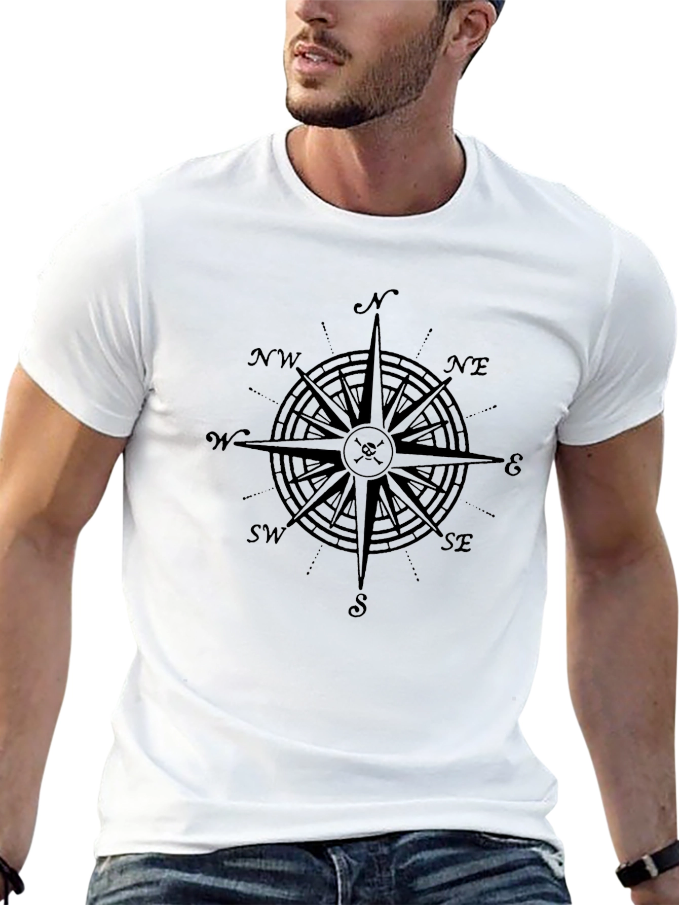 Compass Rose Graphic Mens Black T-Shirt