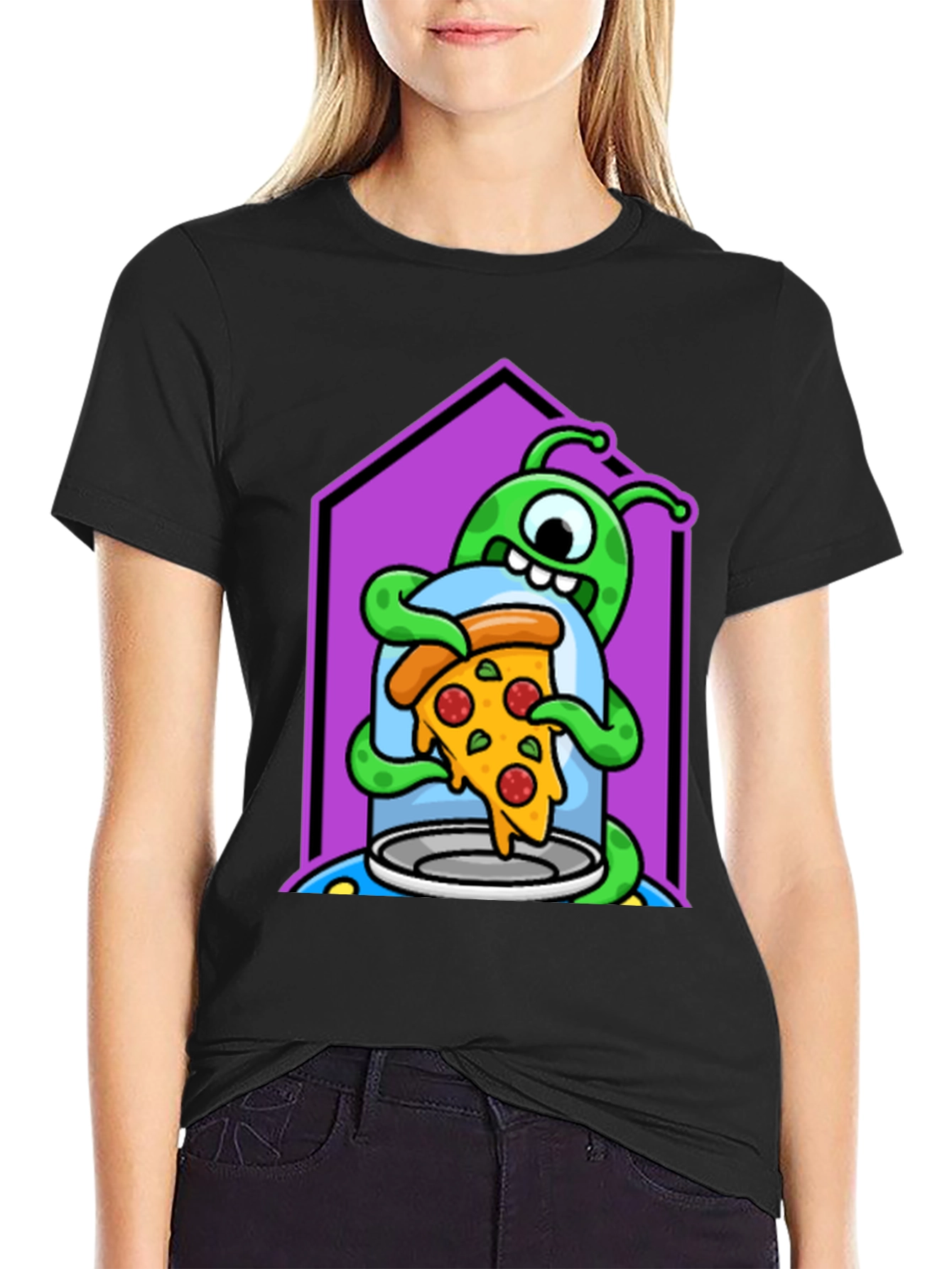 Alien Pizza Lover Graphic T-Shirt