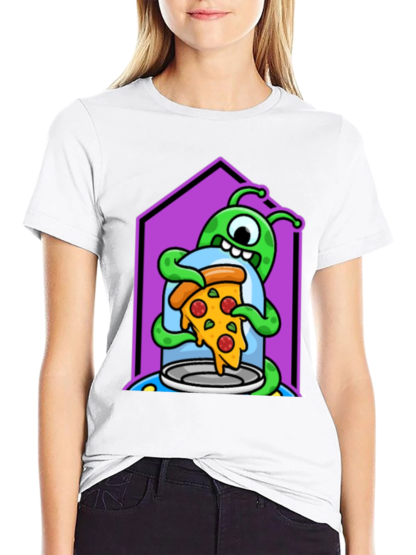 Alien Pizza Lover Graphic T-Shirt