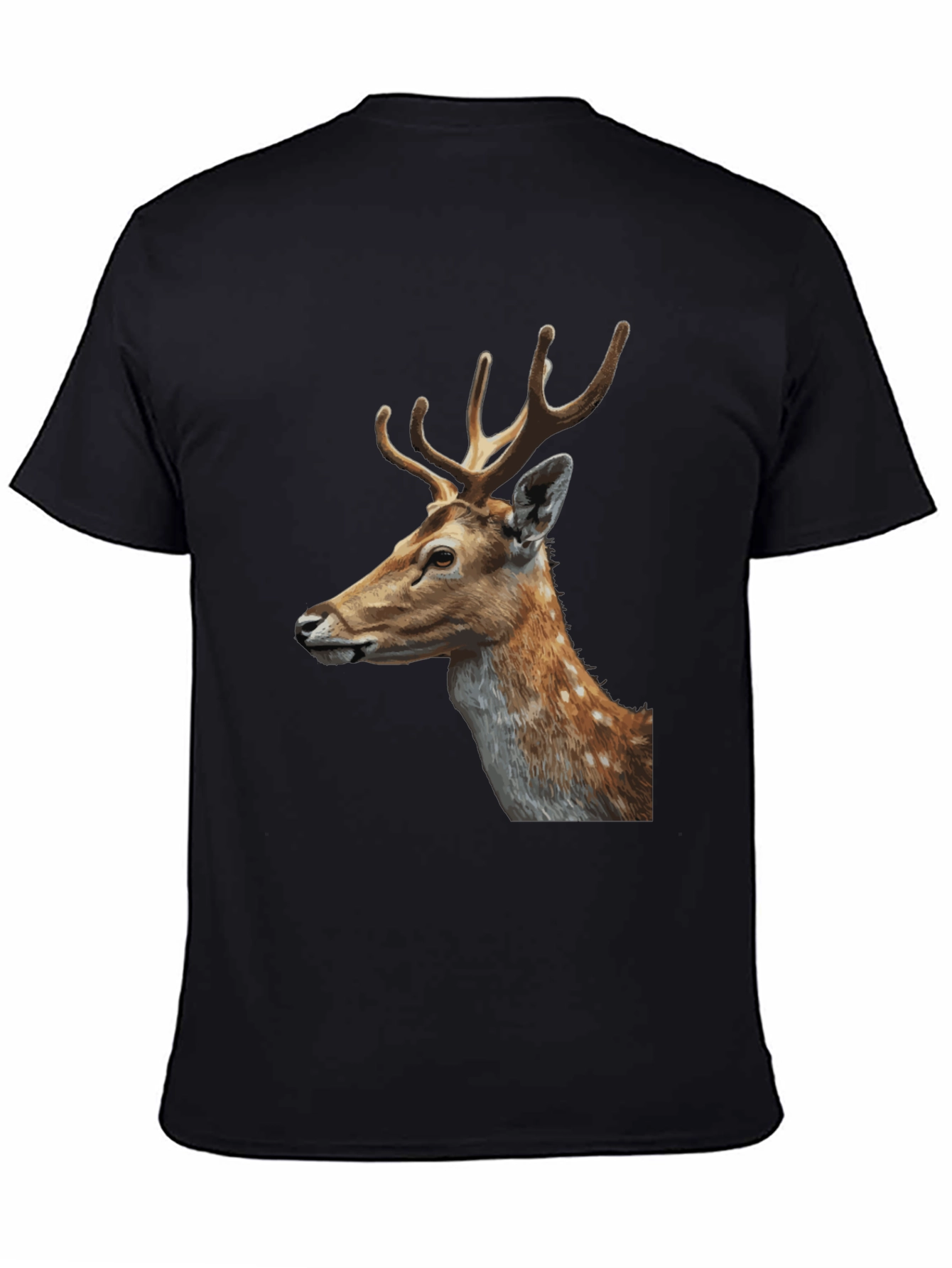 Deer Graphic Tee - Black Cotton Animal Print T-Shirt