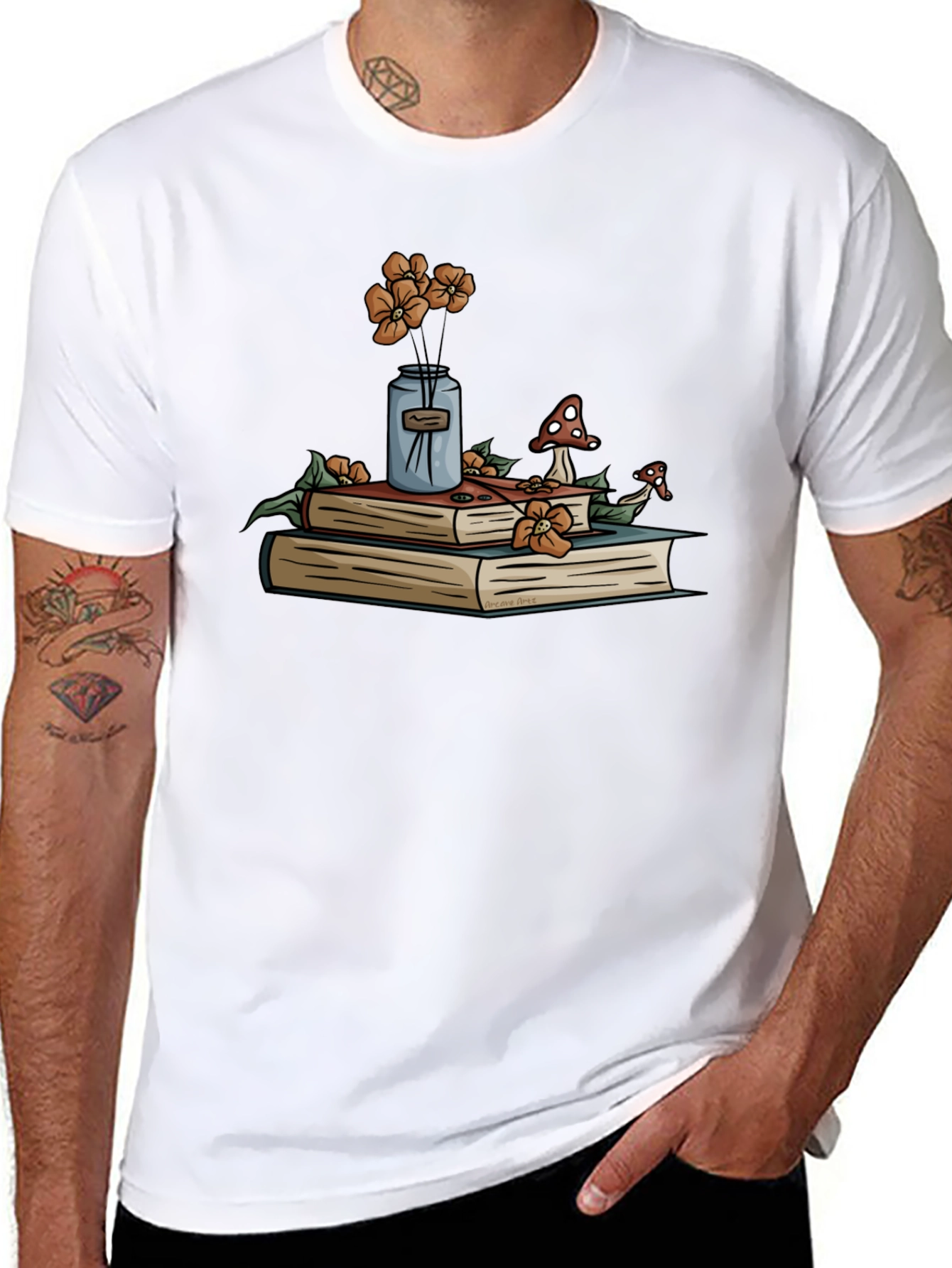 Book Stack T-Shirt - Floral Design