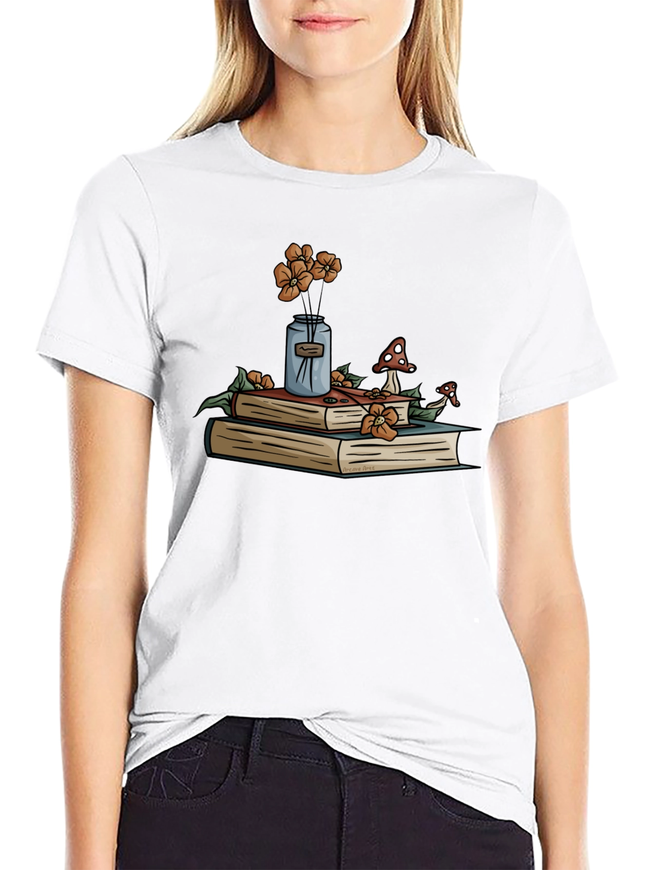 Book Stack T-Shirt - Floral Design