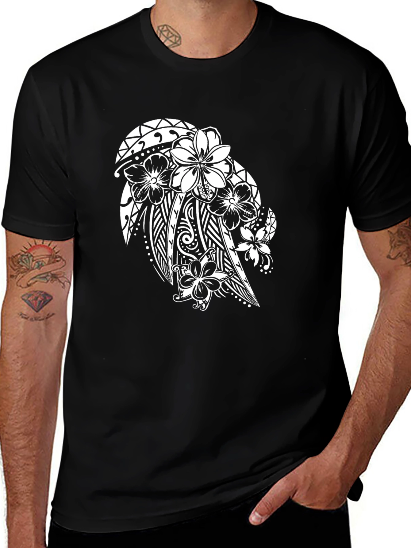 Tribal Floral Graphic Black T-Shirt