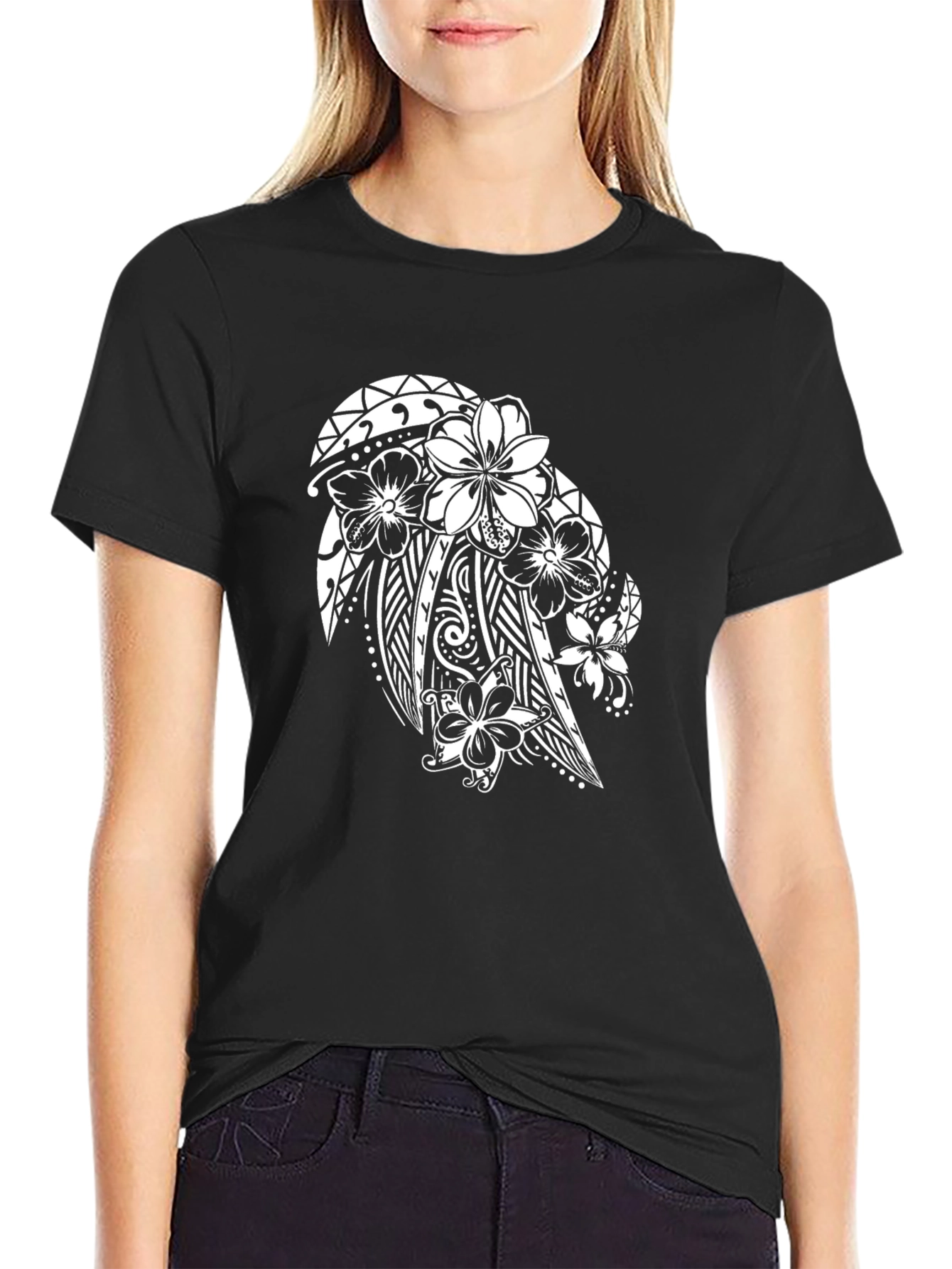 Tribal Floral Graphic Black T-Shirt