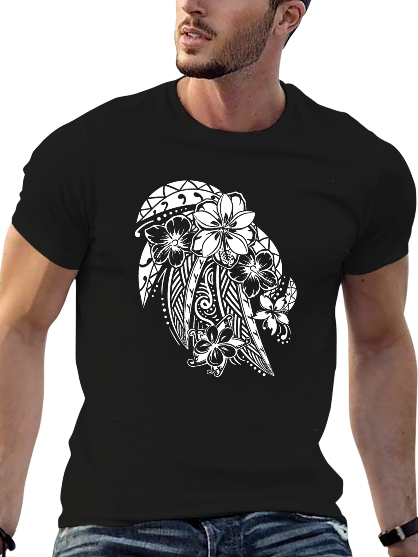 Tribal Floral Graphic Black T-Shirt