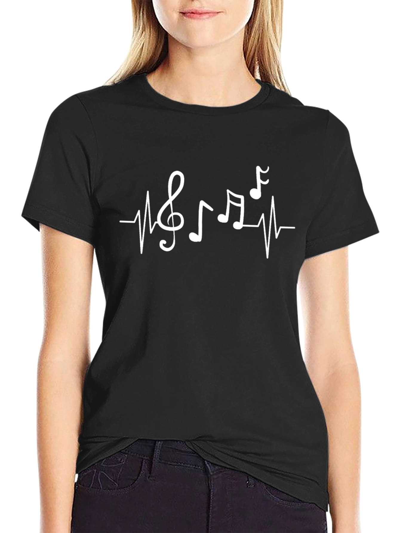 Music Heartbeat Graphic Tee - Black