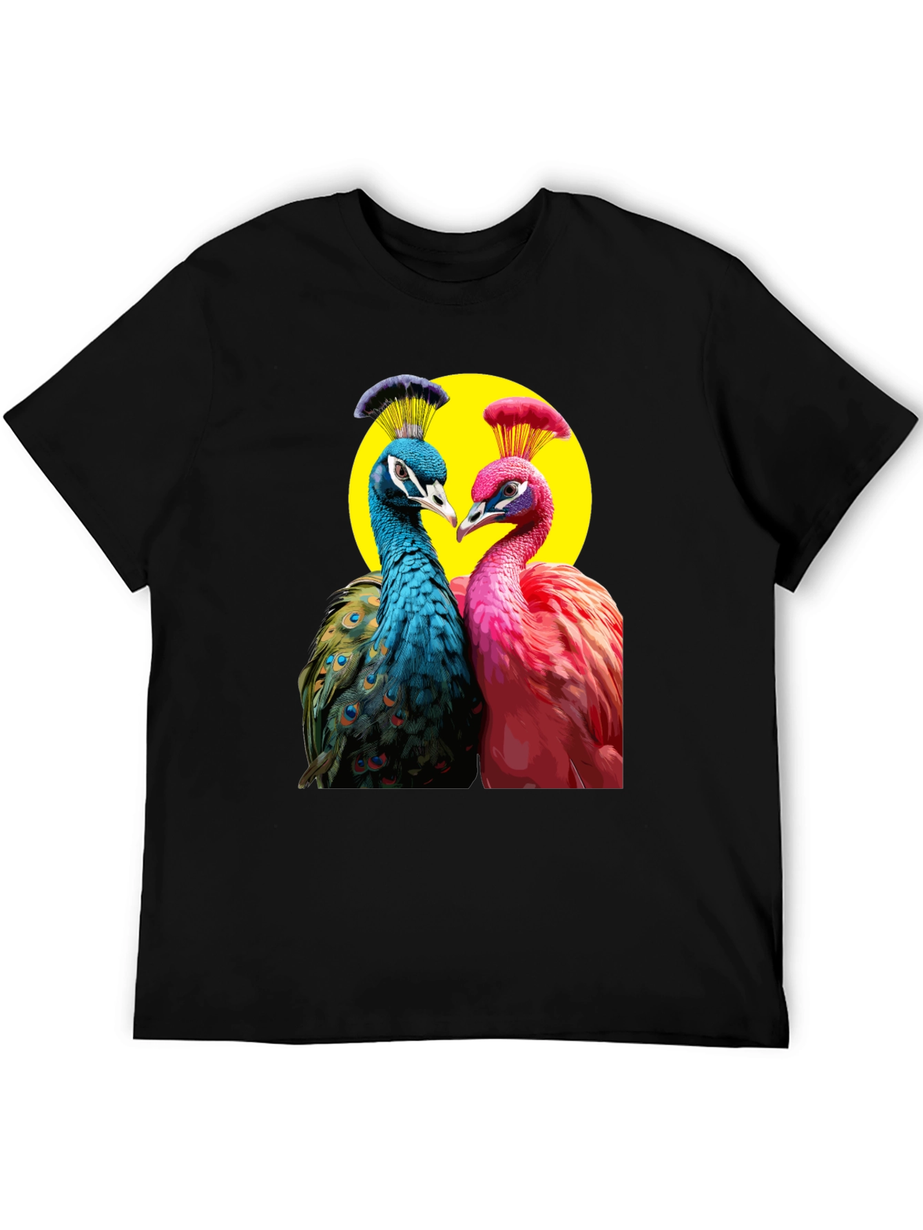 Peacock Couple Graphic Tee - Black Cotton T-Shirt