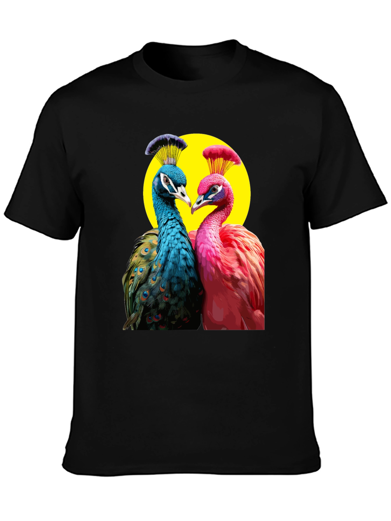 Peacock Couple Graphic Tee - Black Cotton T-Shirt