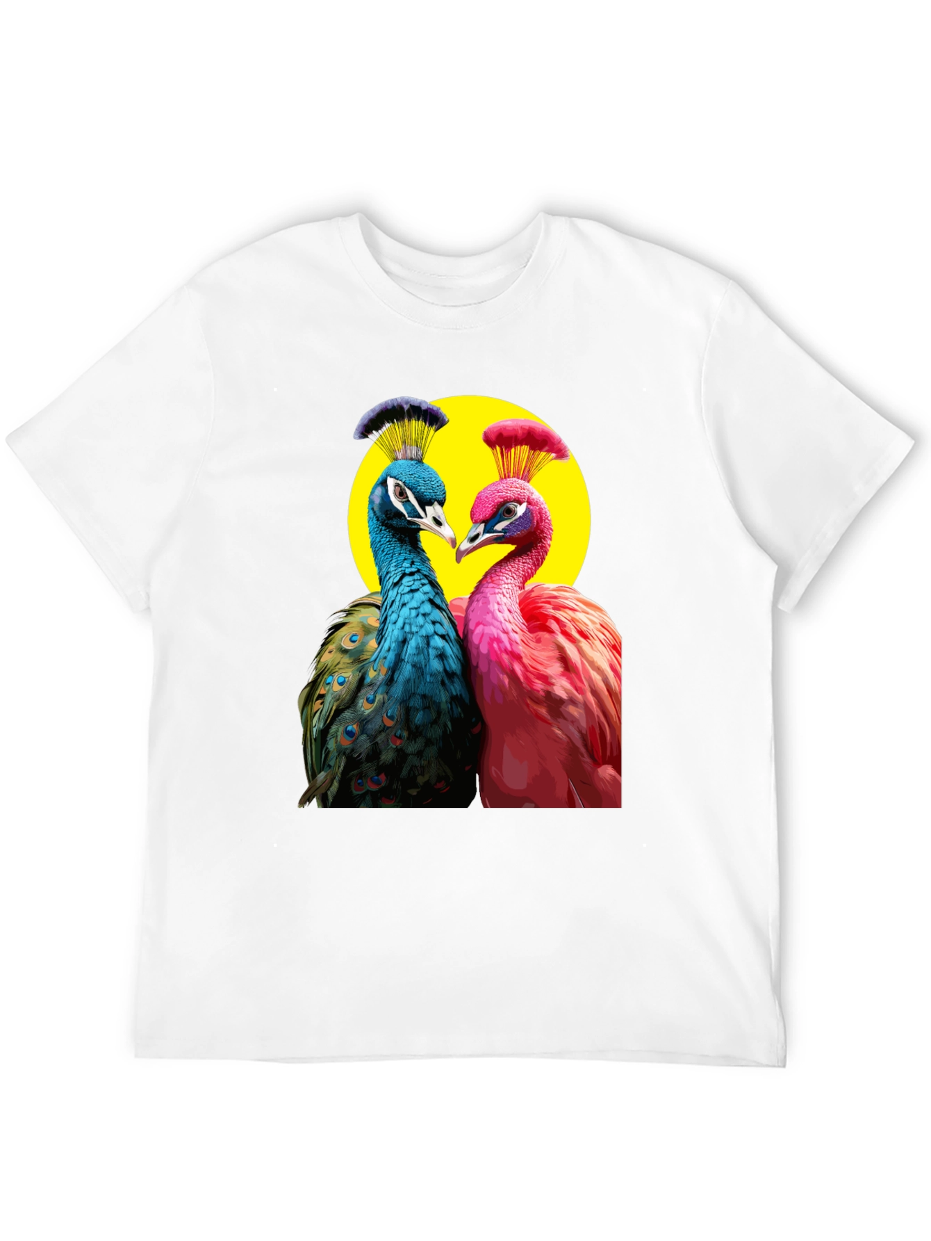 Peacock Couple Graphic Tee - Black Cotton T-Shirt