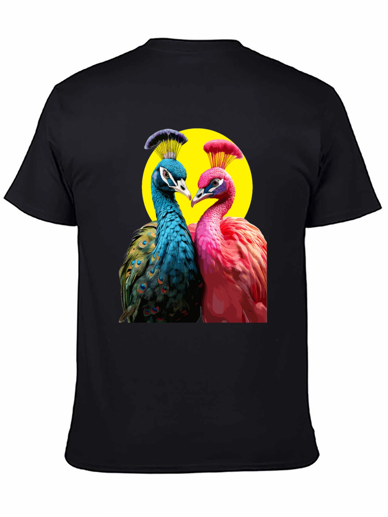 Peacock Couple Graphic Tee - Black Cotton T-Shirt