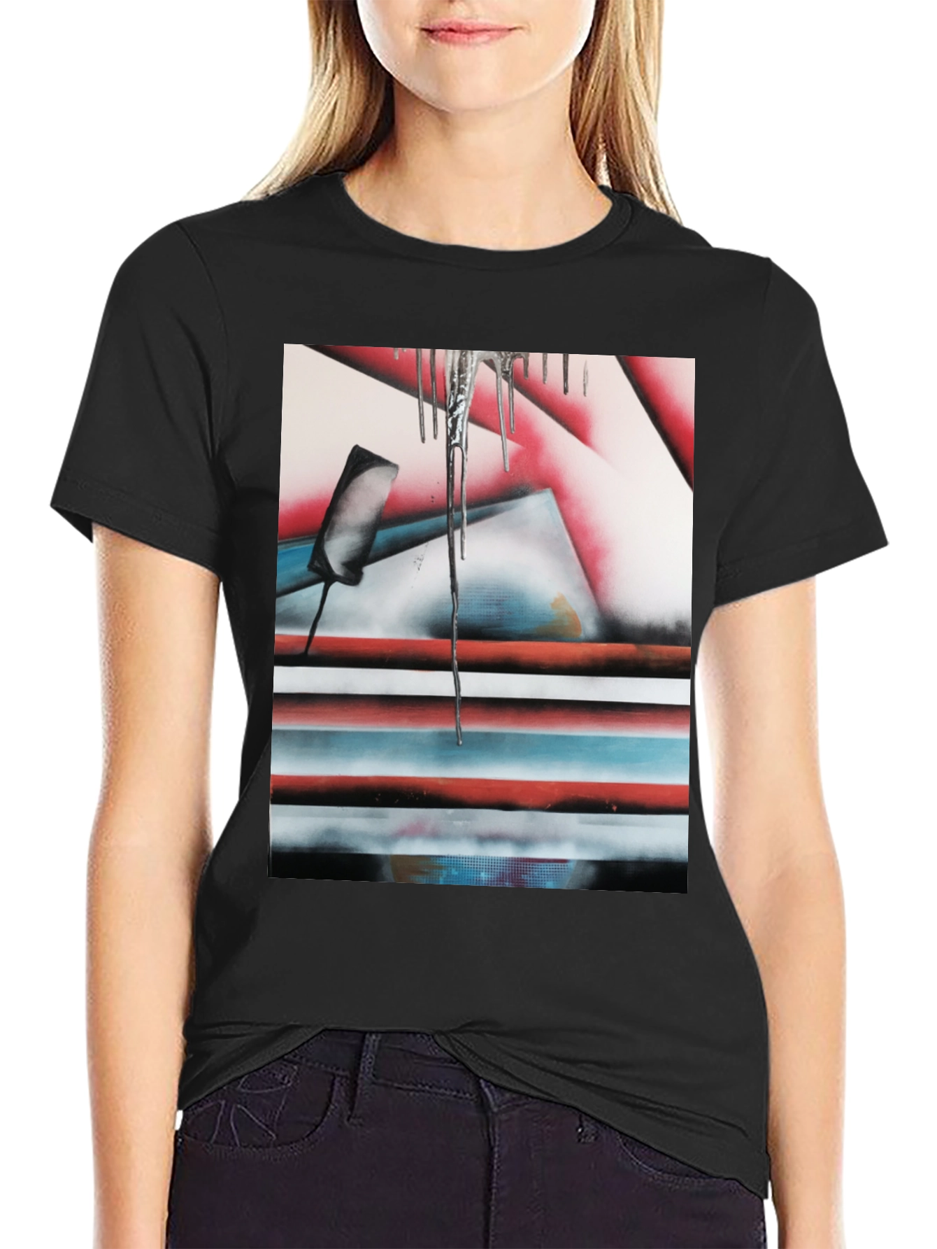 Abstract Graphic Print Tee - Black