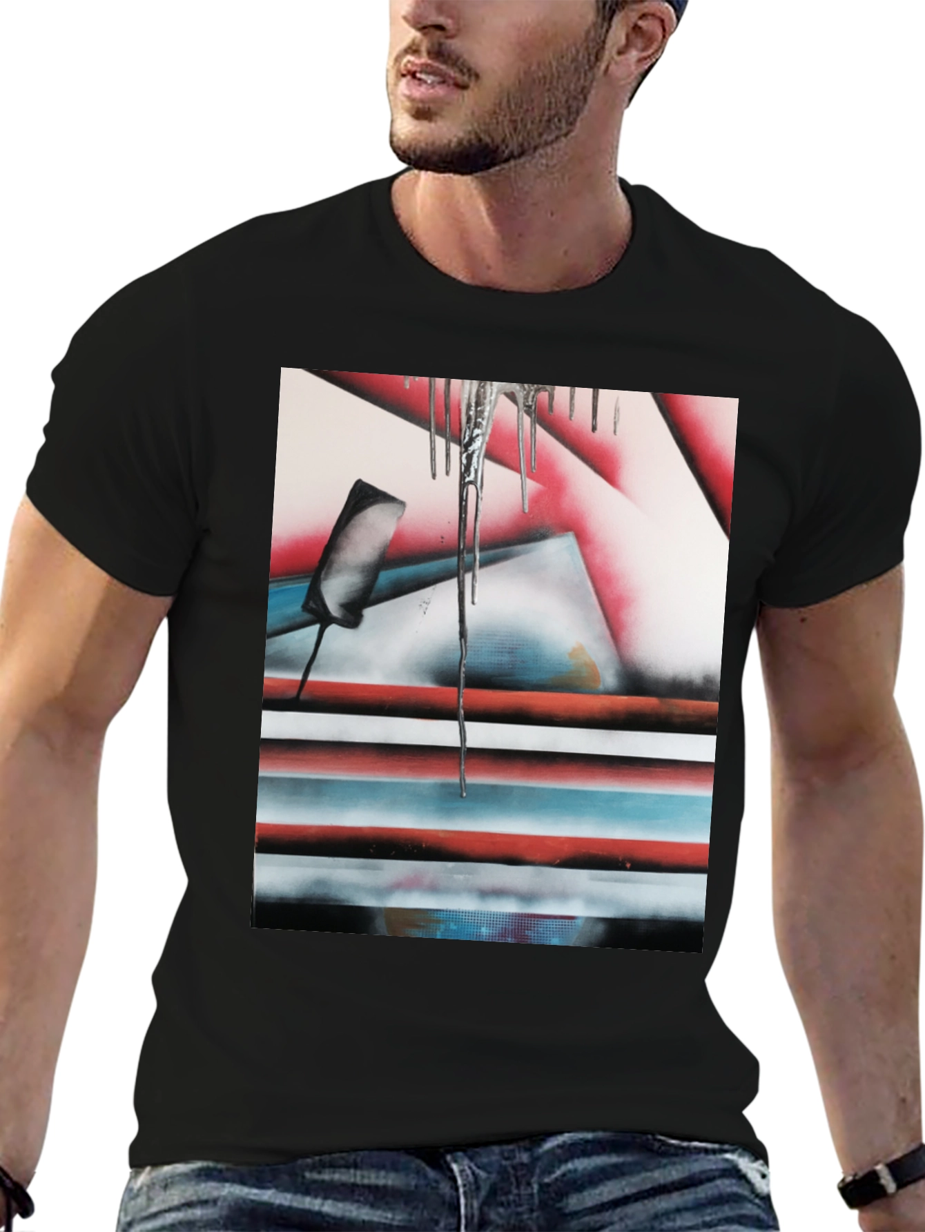 Abstract Graphic Print Tee - Black