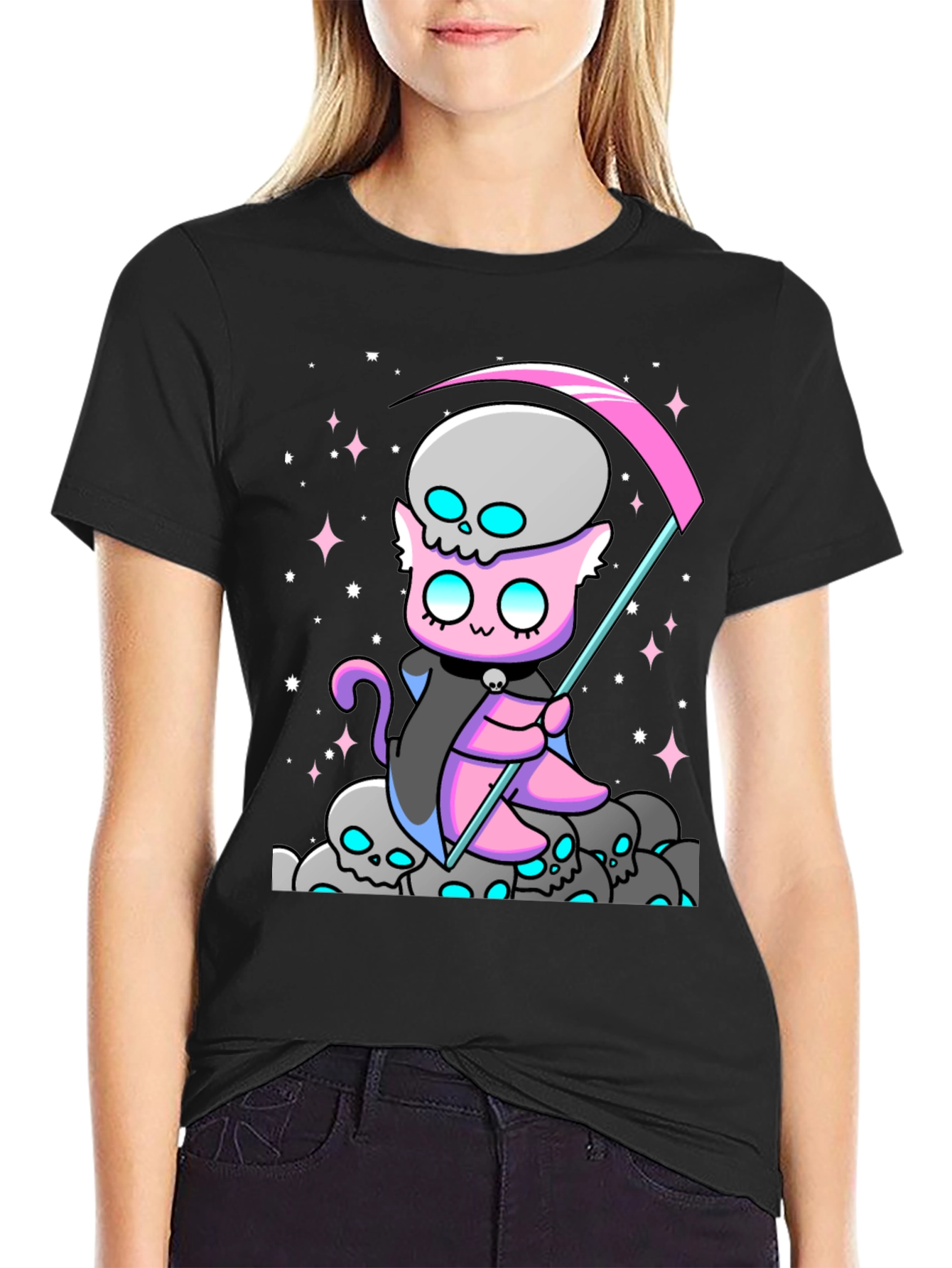 Grim Reaper Cat Graphic T-Shirt