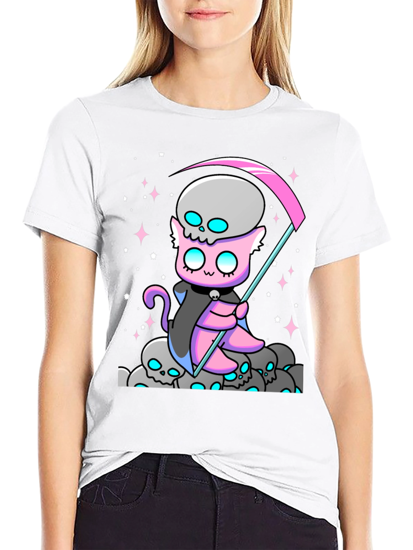 Grim Reaper Cat Graphic T-Shirt